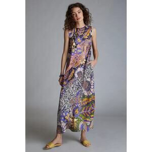 Anthropologie Alanna Satin Printed Maxi Dress